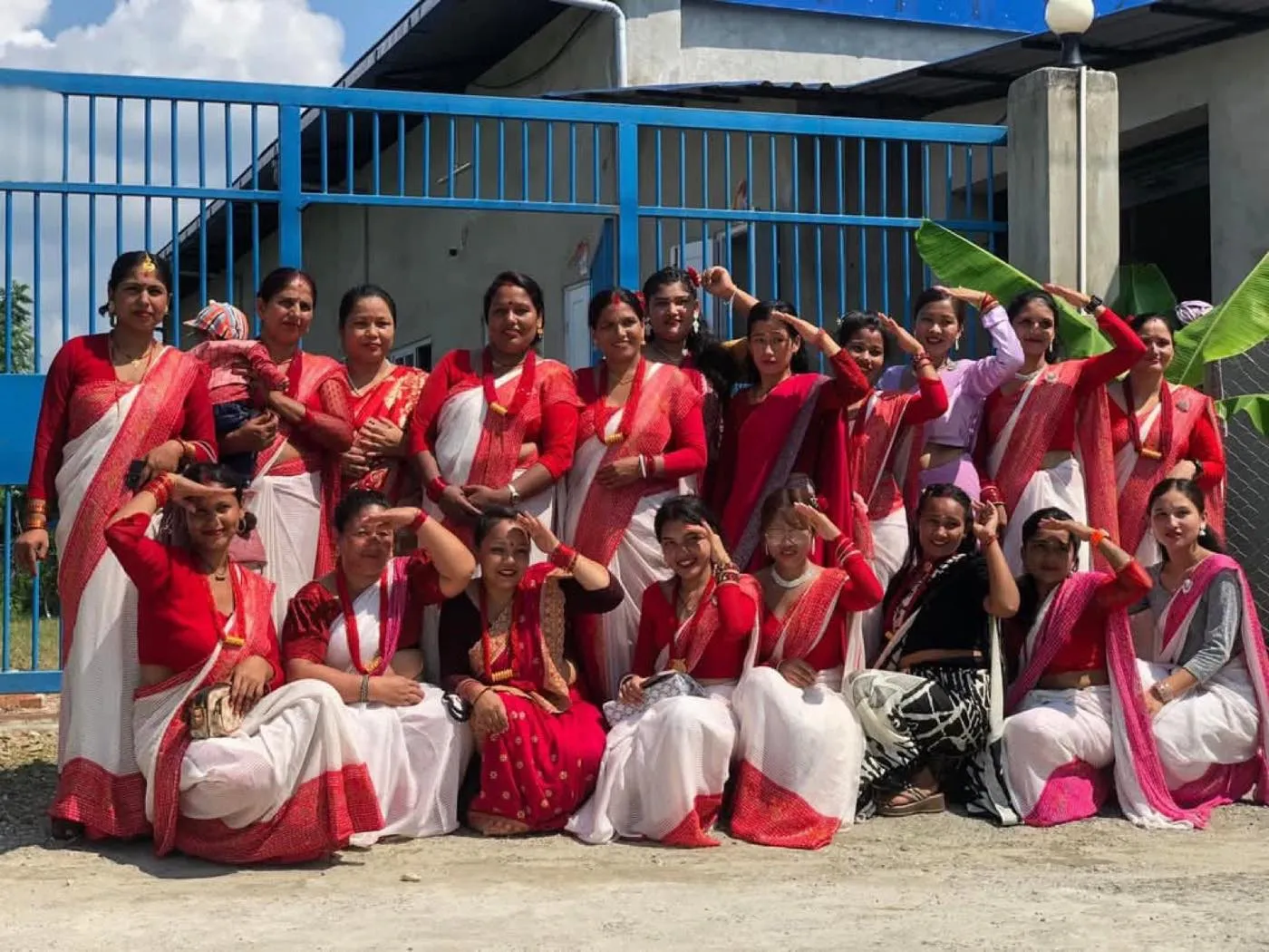 The Trishakti team celebrating Teej outside the factory