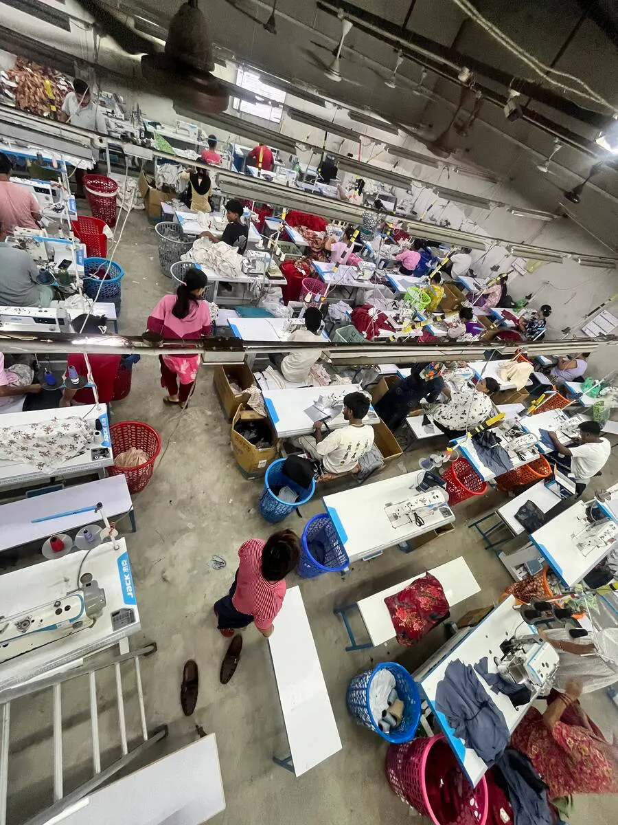 The Trishakti Apparel sewing floor seen from above